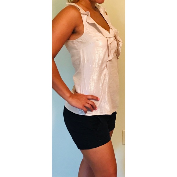 Creamy Metallic Tank Top with Ruffles Down Center - Picture 3 of 5